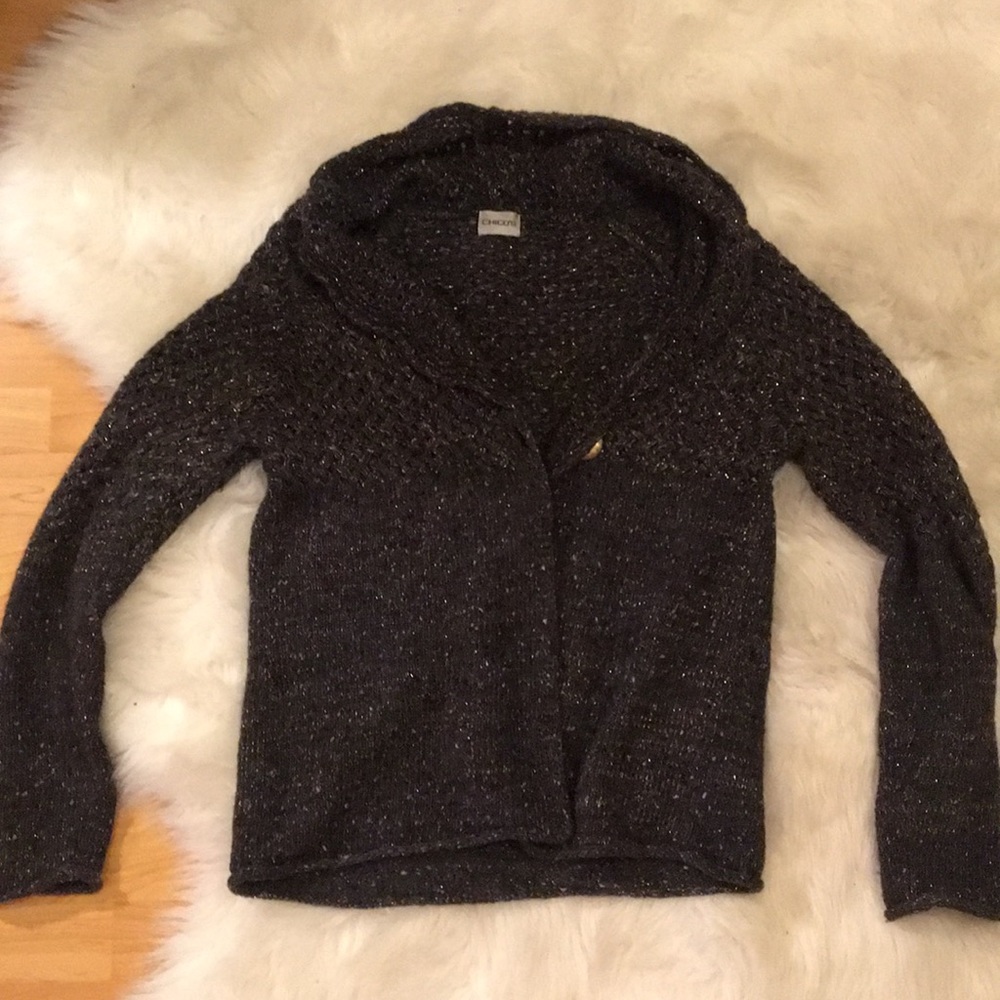 Grey sparkle knit cardigan sweater
